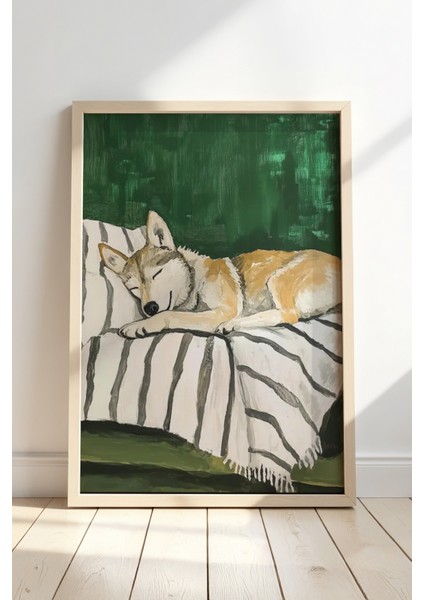 Soyut Husky Sanat Baskısı Ahşap Çerçeveli köpek Duvar tablosu