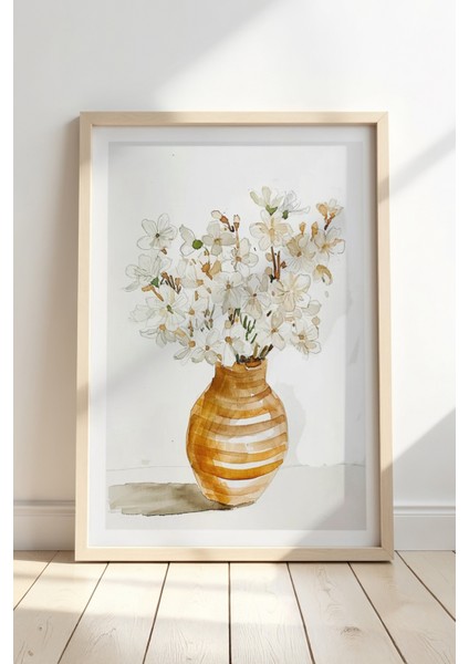 Soyut Çiçek Vazo Sanatı Ahşap Çerçeveli Duvar Tablosu