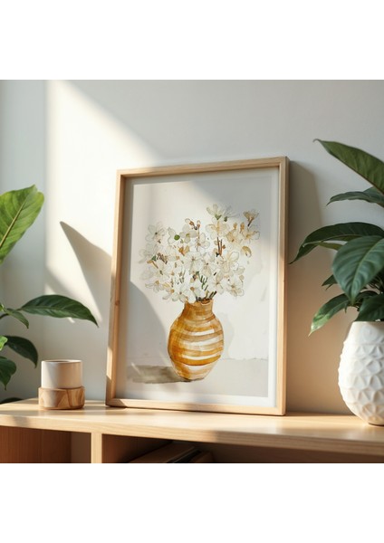 Soyut Çiçek Vazo Sanatı Ahşap Çerçeveli Duvar Tablosu fiyatları