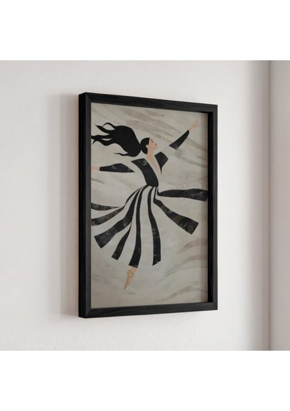 Dans Eden Soyut Kadın, Minimalist Siyah Beyaz Sanat Ahşap Çerçeveli Duvar Tablosu fiyatları