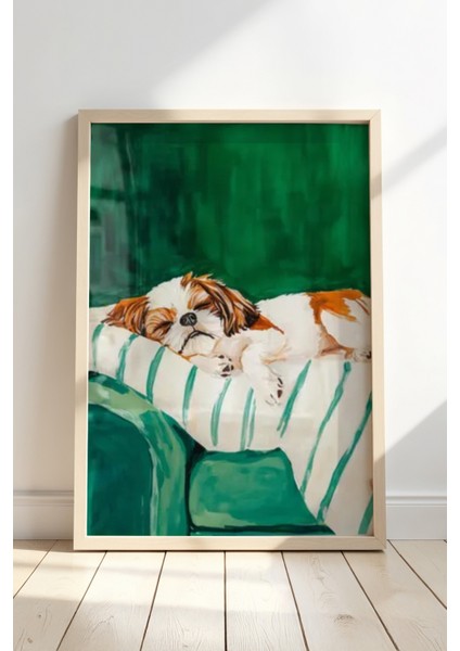 Soyut Köpek Sanat Baskısı Ahşap Çerçeveli köpek Duvar tablosu