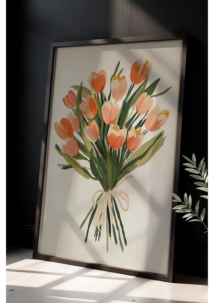 Renkli Çiçek Buketi Sanat Baskısı Duvar Sanatı Ahşap Çerçeveli Duvar Tablosu