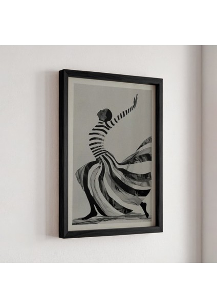 Dans Eden Soyut Kadın, Minimalist Siyah Beyaz Sanat Ahşap Çerçeveli Duvar Tablosu fiyatları