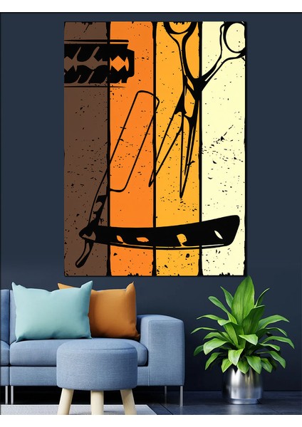 Ustura Makas Berber Dekoratif Kanvas - Mdf Ahşap Tablo modelleri