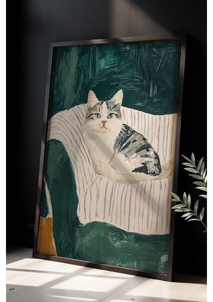 Soyut Kedi Sanatı Ahşap Çerçeveli Duvar Tablosu
