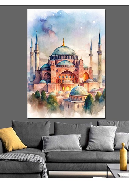Pastel Renkli Ayasofya Camii Dekoratif Kanvas - Mdf Ahşap Tablo fiyatları