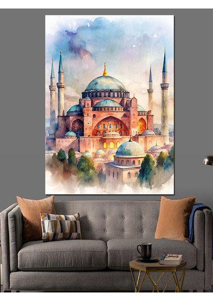 Pastel Renkli Ayasofya Camii Dekoratif Kanvas - Mdf Ahşap Tablo modelleri