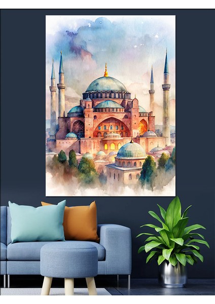 Pastel Renkli Ayasofya Camii Dekoratif Kanvas - Mdf Ahşap Tablo fırsatları