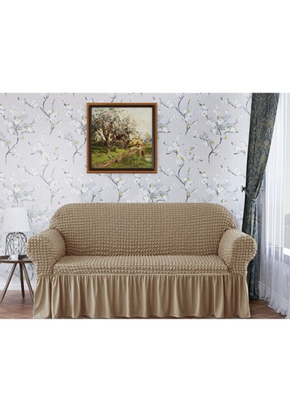 Bürümcük Lastikli Kanepe Örtüsü Likralı Koltuk Örtüsü 3&#39LÜ Burumcuk Çekyat Örtüsü, Taş Renk Örtü fiyatları