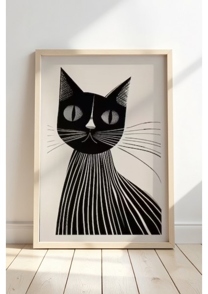 Soyut Kedi Sanatı Ahşap Çerçeveli Duvar Tablosu