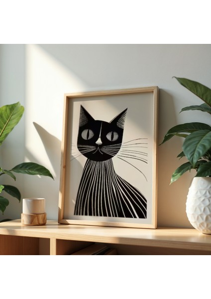 Soyut Kedi Sanatı Ahşap Çerçeveli Duvar Tablosu fiyatları