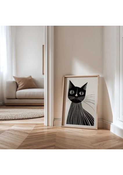 Soyut Kedi Sanatı Ahşap Çerçeveli Duvar Tablosu modelleri