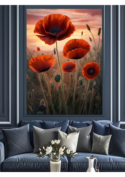 Gelincik Çiçekleri Dekoratif Kanvas - Mdf Ahşap Tablo