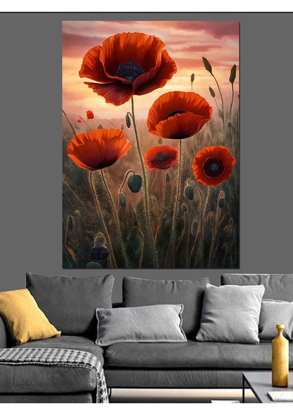 Gelincik Çiçekleri Dekoratif Kanvas - Mdf Ahşap Tablo fiyatları