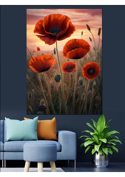 Gelincik Çiçekleri Dekoratif Kanvas - Mdf Ahşap Tablo fırsatları