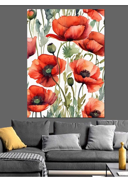 Gelincik Çiçekleri Dekoratif Kanvas - Mdf Ahşap Tablo