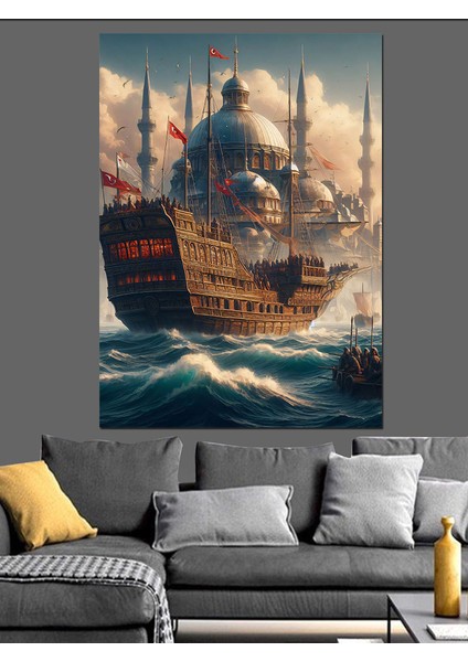 Osmanlı Donanması Sefere Çıkıyor Dekoratif Kanvas - Mdf Ahşap Tablo