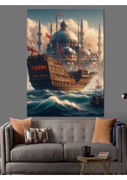 Osmanlı Donanması Sefere Çıkıyor Dekoratif Kanvas - Mdf Ahşap Tablo fiyatları