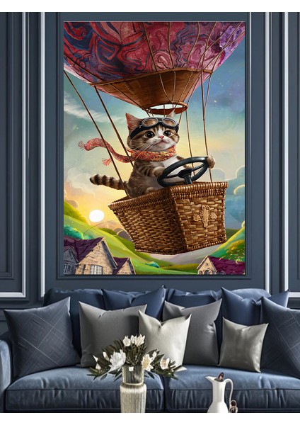 Kedi ve Uçan Balon Dekoratif Kanvas - Mdf Ahşap Tablo fiyatları