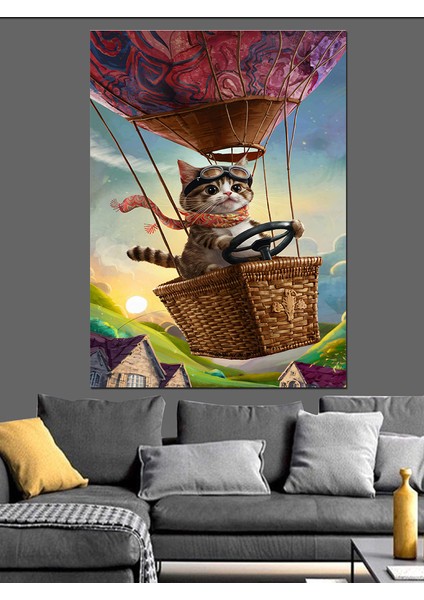 Kedi ve Uçan Balon Dekoratif Kanvas - Mdf Ahşap Tablo modelleri