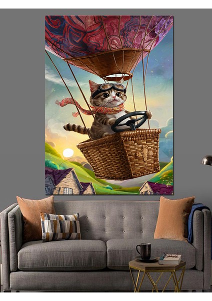 Kedi ve Uçan Balon Dekoratif Kanvas - Mdf Ahşap Tablo fırsatları