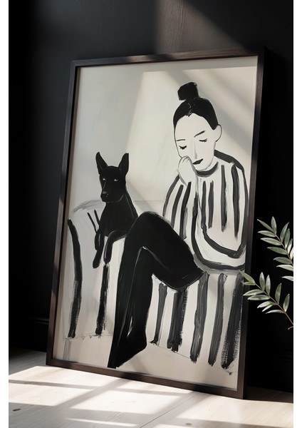 Soyut Köpek Sanat Baskısı Ahşap Çerçeveli köpek Duvar tablosu
