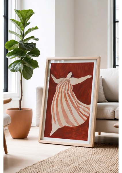 Kahverengi Soyut Figür Baskı Ev ​​dekoru Ahşap Çerçeveli Duvar Tablosu