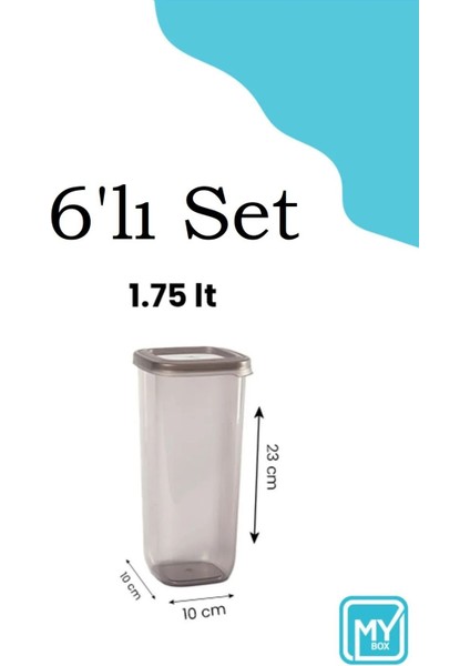 6'lı Jumbo Boy Kare Erzak Saklama Kabı Seti - Sızdırmaz Kapaklı Bakliyat Saklama Kutusu - 1750 ml