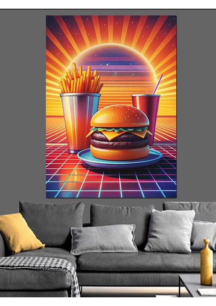 Hamburger Menüsü Dekoratif Kanvas - Mdf Ahşap Tablo