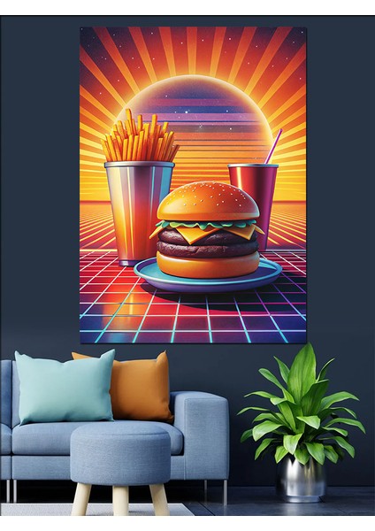 Hamburger Menüsü Dekoratif Kanvas - Mdf Ahşap Tablo modelleri