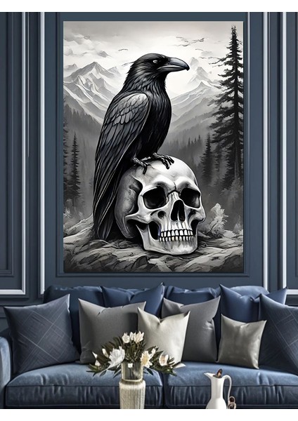 Karga ve Kuru Kafa Dekoratif Kanvas - Mdf Ahşap Tablo