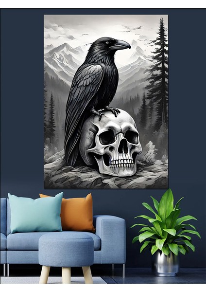Karga ve Kuru Kafa Dekoratif Kanvas - Mdf Ahşap Tablo fırsatları