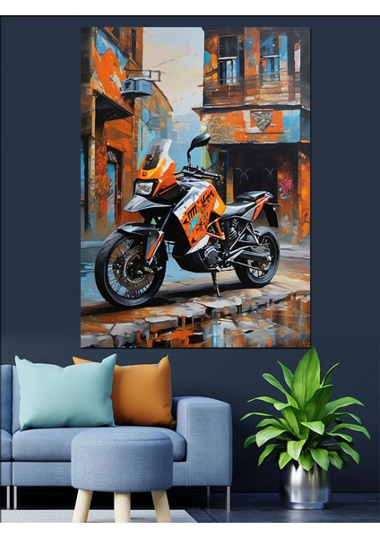 Turuncu Enduro Motor Dekoratif Kanvas - Mdf Ahşap Tablo