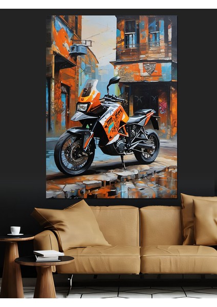 Turuncu Enduro Motor Dekoratif Kanvas - Mdf Ahşap Tablo