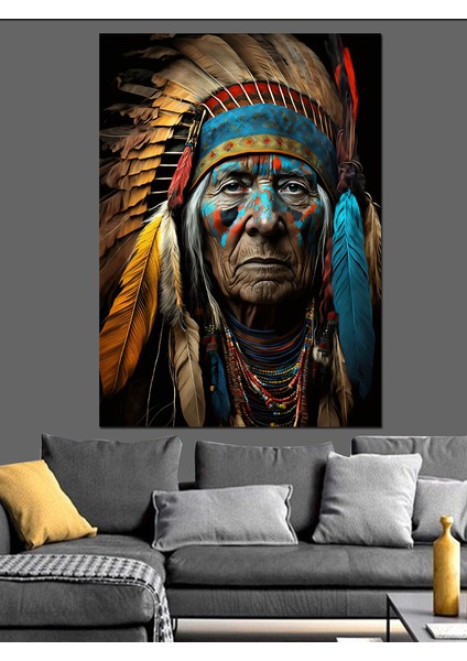 Kızılderili Şefi Dekoratif Kanvas - Mdf Ahşap Tablo