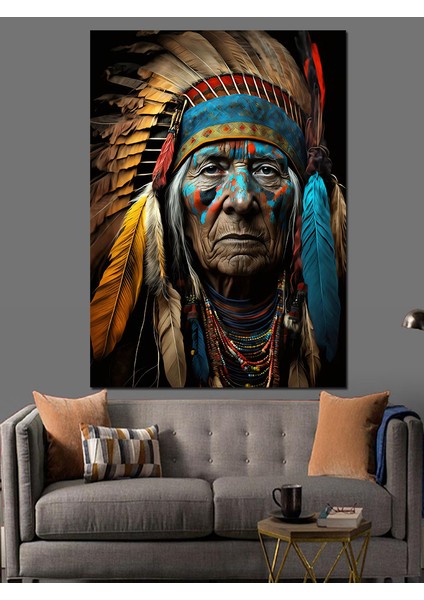 Kızılderili Şefi Dekoratif Kanvas - Mdf Ahşap Tablo fiyatları