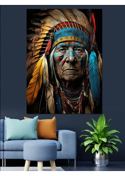 Kızılderili Şefi Dekoratif Kanvas - Mdf Ahşap Tablo modelleri