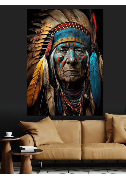 Kızılderili Şefi Dekoratif Kanvas - Mdf Ahşap Tablo fırsatları