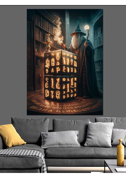 Ak Büyücü ve Büyü Kutusu Dekoratif Kanvas - Mdf Ahşap Tablo