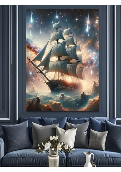 Yelken Tekne ve Yıldızlar Dekoratif Kanvas - Mdf Ahşap Tablo fiyatları