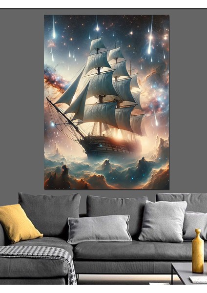 Yelken Tekne ve Yıldızlar Dekoratif Kanvas - Mdf Ahşap Tablo modelleri