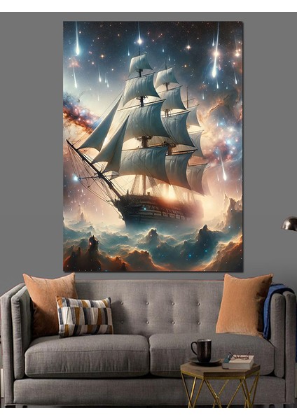 Yelken Tekne ve Yıldızlar Dekoratif Kanvas - Mdf Ahşap Tablo fırsatları