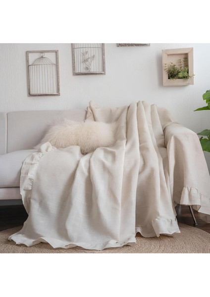 220X200 cm Geniş Fırfırlı Pamuklu Buldan Keten Çekyat - Koltuk Örtüsü fiyatları
