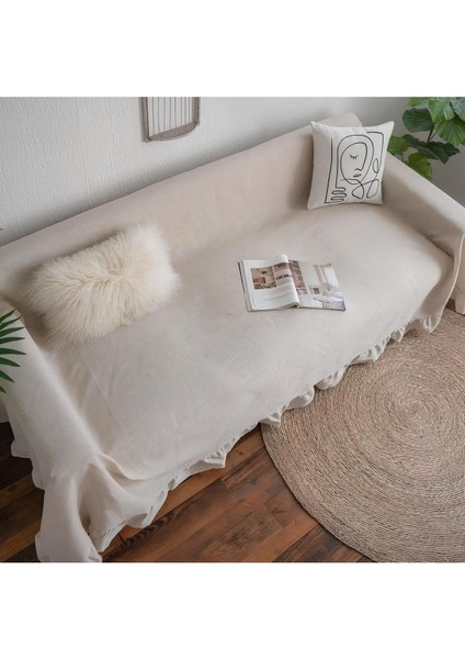 220X200 cm Geniş Fırfırlı Pamuklu Buldan Keten Çekyat - Koltuk Örtüsü modelleri