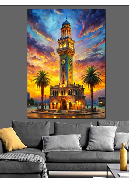 Saat Kulesi Gün Batımı Dekoratif Kanvas - Mdf Ahşap Tablo