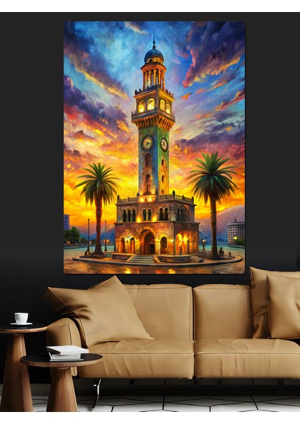 Saat Kulesi Gün Batımı Dekoratif Kanvas - Mdf Ahşap Tablo fırsatları