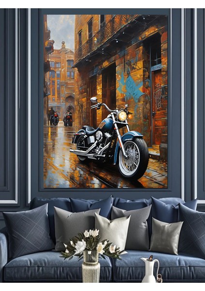 Motosiklet Temalı Dekoratif Kanvas - Mdf Ahşap Tablo
