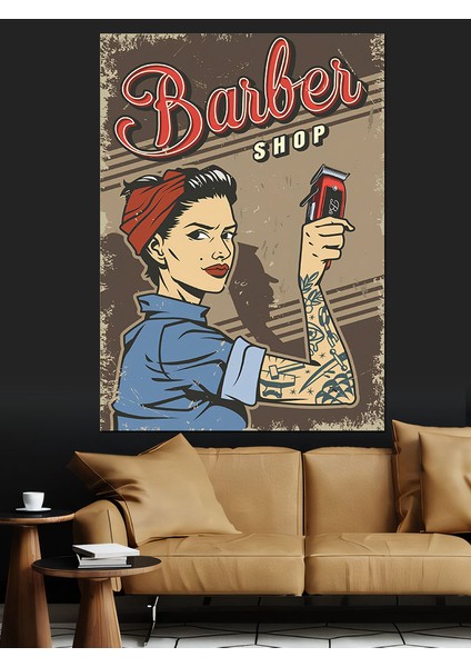 Berber Dükkanı Dekoratif Kanvas - Mdf Ahşap Tablo