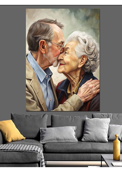 Yaşlı Çift Sevgi Aşk Dekoratif Kanvas - Mdf Ahşap Tablo