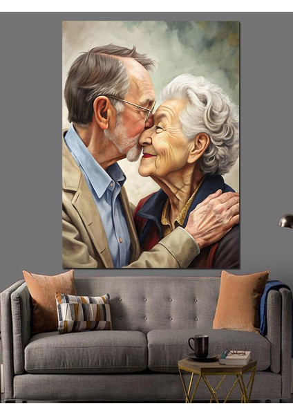 Yaşlı Çift Sevgi Aşk Dekoratif Kanvas - Mdf Ahşap Tablo fiyatları